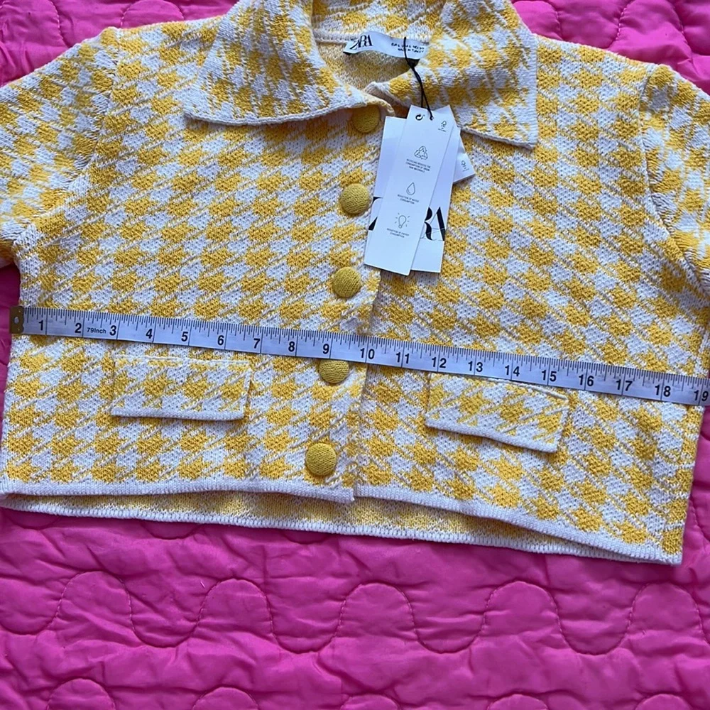 Zara Yellow Houndstooth Cropped Cardigan - Picture 16 of 16